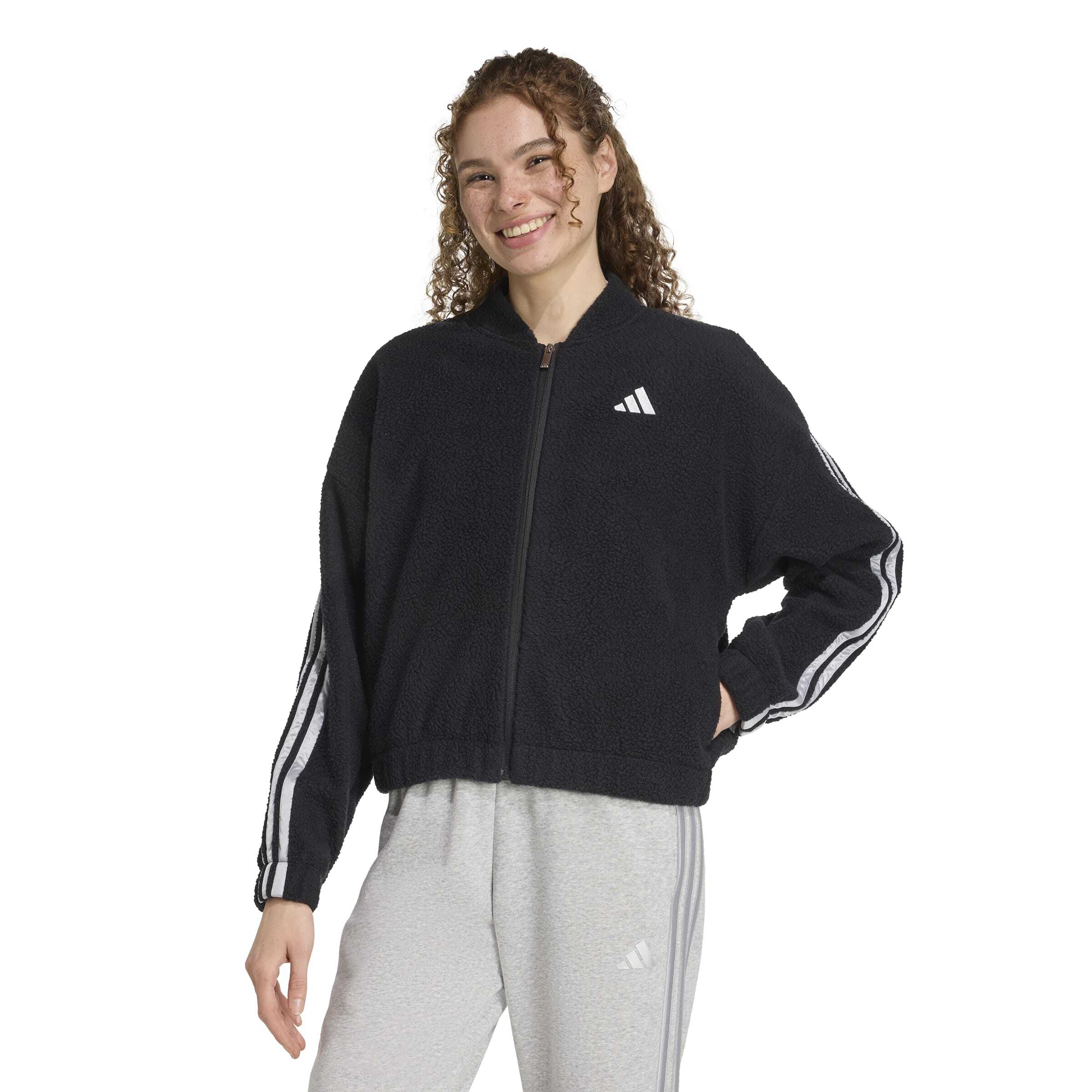 BLACK FLIDAY SALE GODJ Plus シルバー Adidas Holiday High Pile Fleece Full-Zip Siyah Kadın Sweatshirt